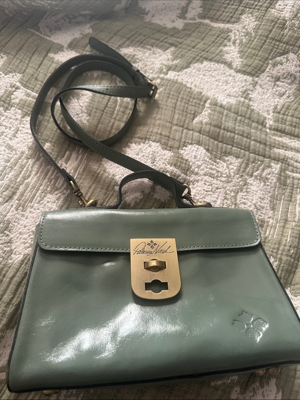 Patricia Nash Mint Green Leather Top-Handle Crossbody with Gold Hardware
